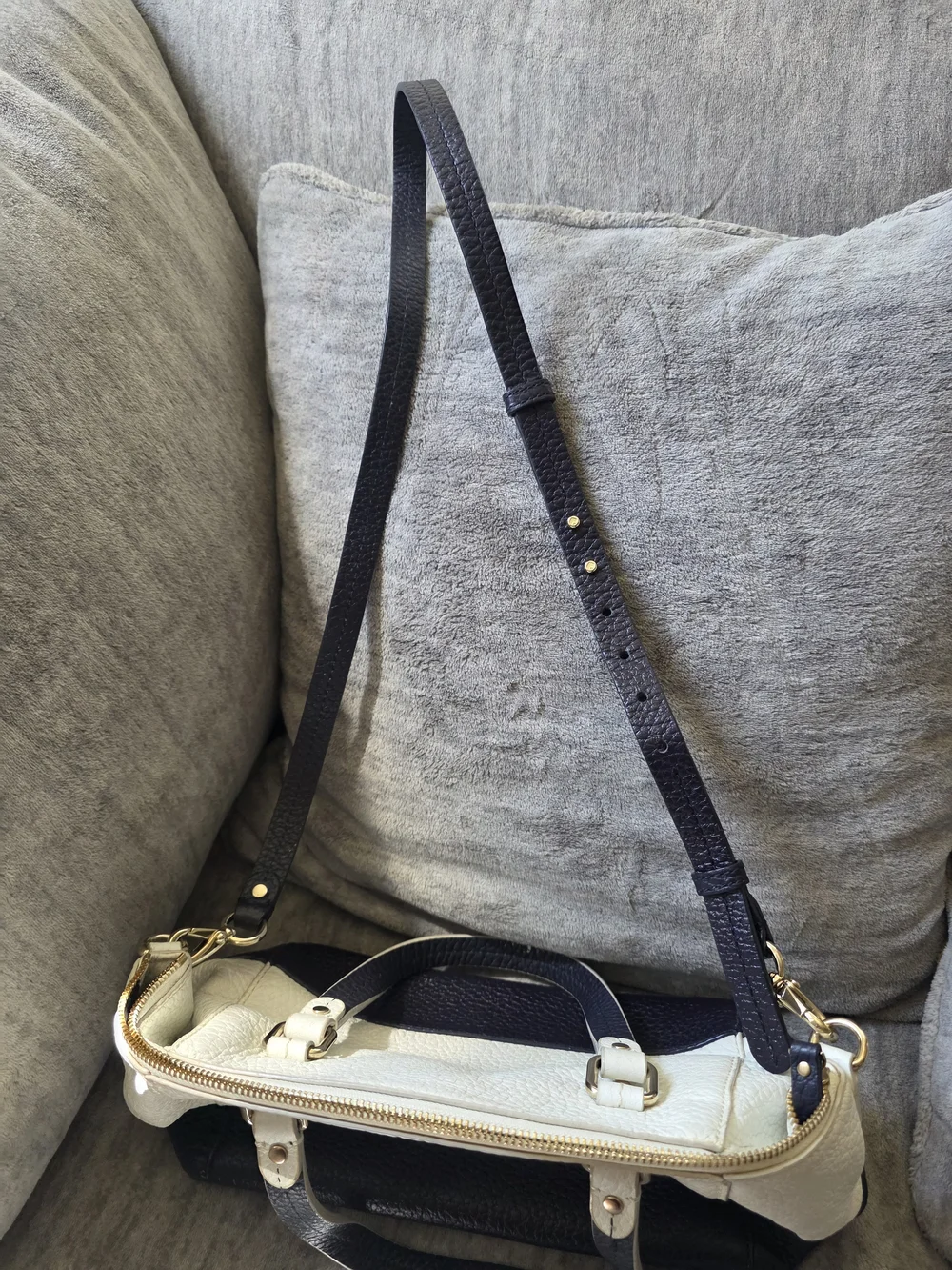 Kate Spade Two-Tone Cream and Navy Leather Tote